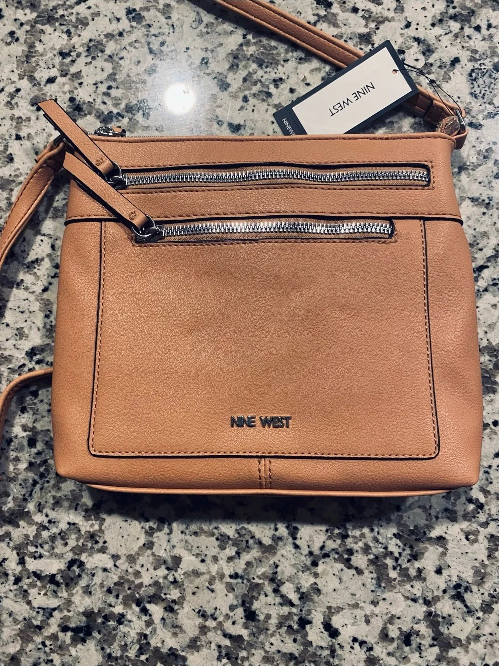 Nine West Peach-Tan Crossbody with Front Zip Pockets